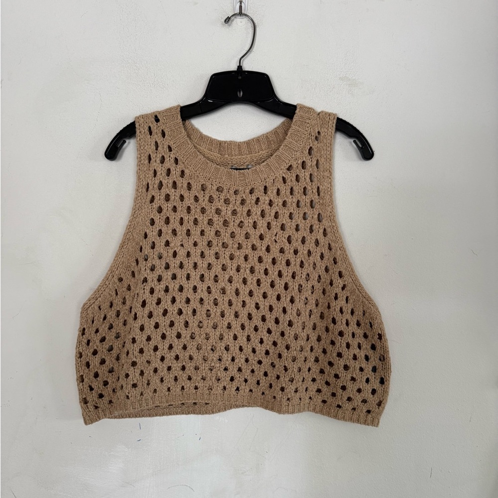 Asos Edition Womens Racer Front Cropped Knit Sweater In Camel, Size US 14 - Picture 3 of 6